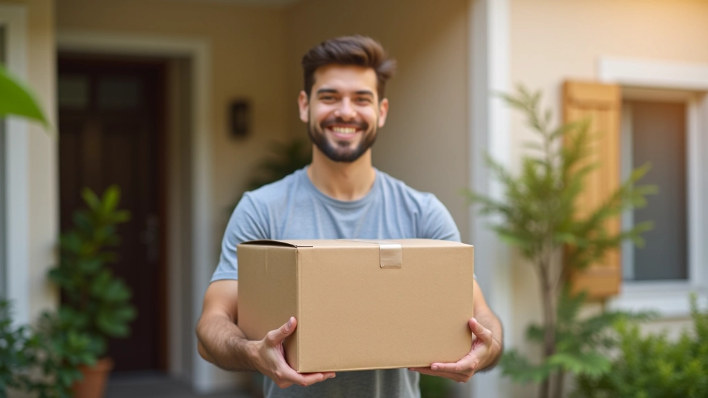 Paket i dostavljač s dostavnom vrećom na vrati kuće